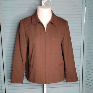 Alfred Dunner Petite Classy Zip Up Blazer Jacket Sz 10P Brown Long Sleeve